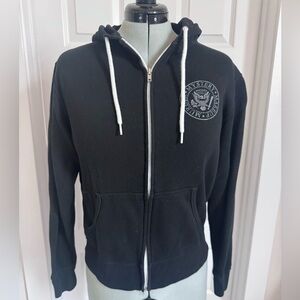 Murder Mystery & Makeup - SUSPISH Black Zip-Up Hoodie with White Trim